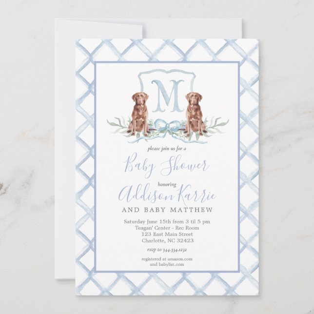 Preppy Puppy Dog Crest Baby Shower Invitation (Front)