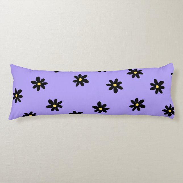 Preppy Purple Black Floral Simple Flower Pattern Body Cushion (Front)