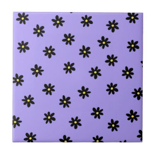Preppy Purple Black Floral Simple Flower Pattern Ceramic Tile