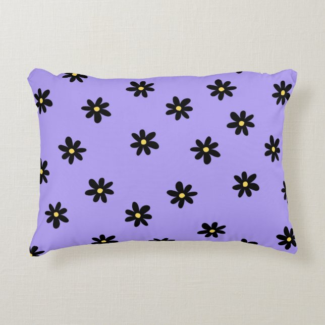 Preppy Purple Black Floral Simple Flower Pattern Decorative Cushion (Front)