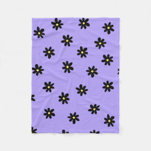 Preppy Purple Black Floral Simple Flower Pattern Fleece Blanket
