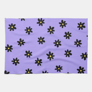 Preppy Purple Black Floral Simple Flower Pattern Tea Towel
