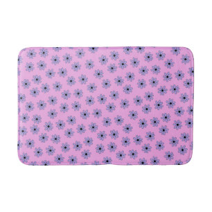 Preppy Purple Blue Floral Simple Flower Pattern Bath Mat