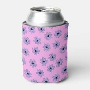 Preppy Purple Blue Hippie Flower Pattern Can Cooler