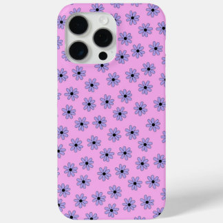 Preppy Purple Blue Hippie Flower Pattern iPhone 15 Pro Max Case