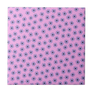 Preppy Purple Blue Hippie Flower Pattern Ceramic Tile