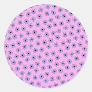 Preppy Purple Blue Hippie Flower Pattern Classic Round Sticker
