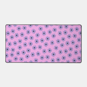 Preppy Purple Blue Hippie Flower Pattern Desk Mat