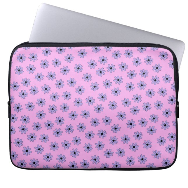 Preppy Purple Blue Hippie Flower Pattern Laptop Sleeve (Front)