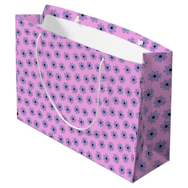 Preppy Purple Blue Hippie Flower Pattern Large Gift Bag (Back Angled)