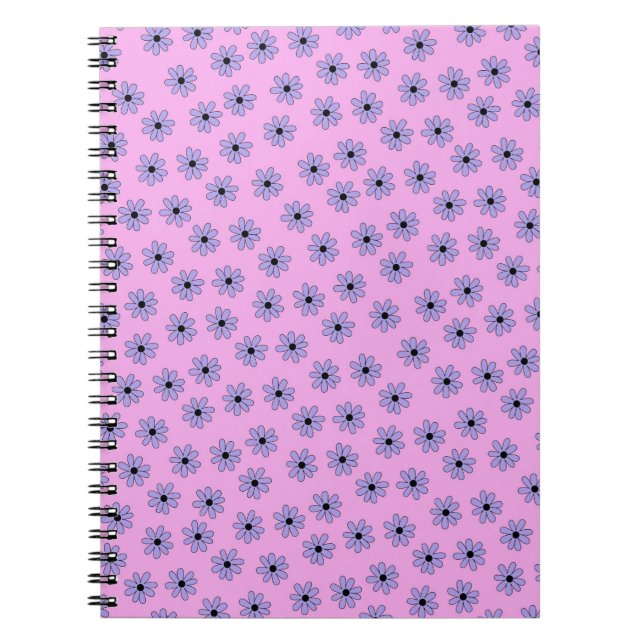 Preppy Purple Blue Hippie Flower Pattern Notebook (Front)