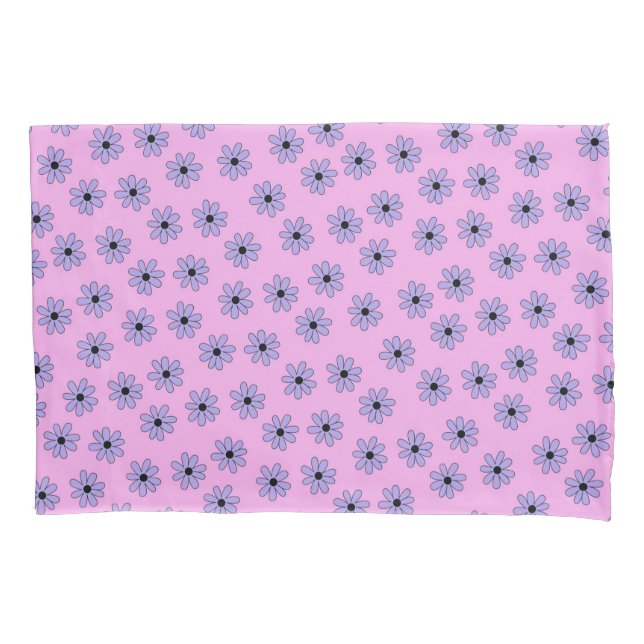 Preppy Purple Blue Hippie Flower Pattern Pillowcase (Front)