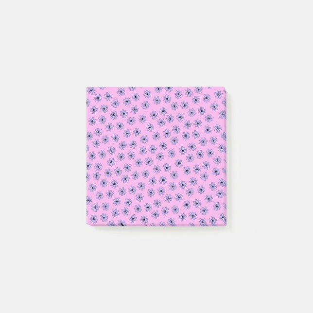 Preppy Purple Blue Hippie Flower Pattern Post-it Notes (Front)