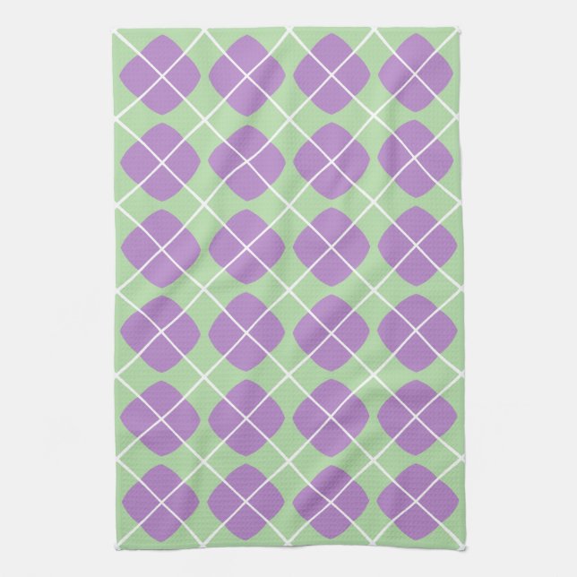Preppy Purple Mint Green Argyle Kitchen Towels (Vertical)