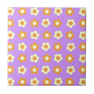 Preppy Purple Orange Floral Simple Flower Pattern Ceramic Tile