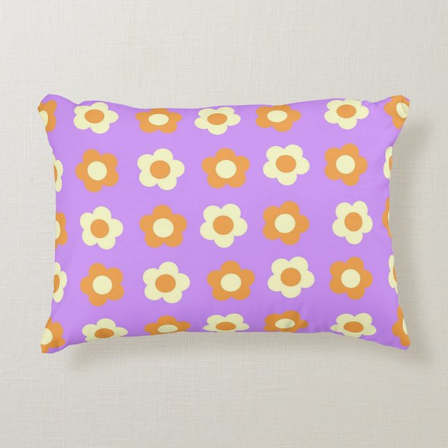 Preppy Purple Orange Floral Simple Flower Pattern Decorative Cushion (Front)