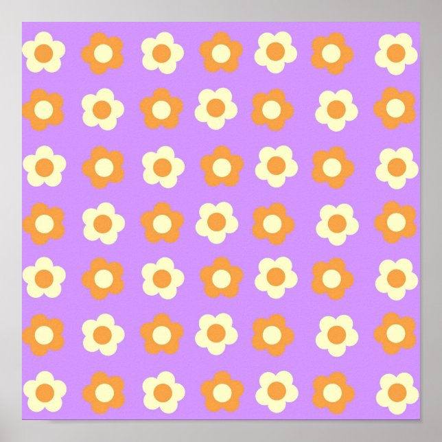 Preppy Purple Orange Floral Simple Flower Pattern Poster (Front)