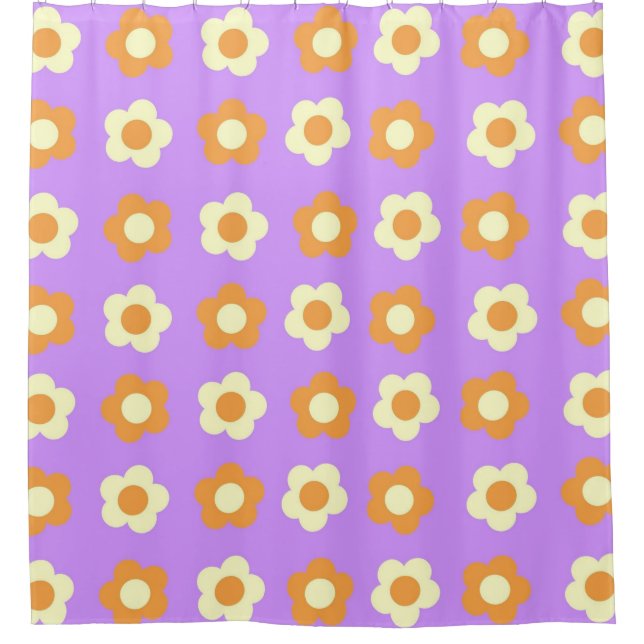 Preppy Purple Orange Floral Simple Flower Pattern Shower Curtain (Front)