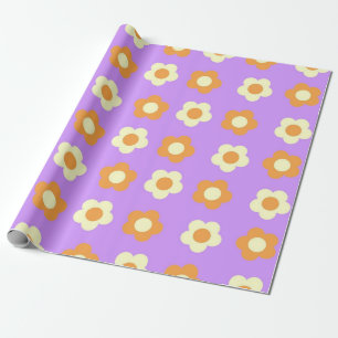 Preppy Purple Orange Floral Simple Flower Pattern Wrapping Paper