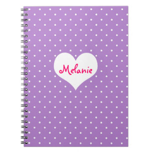 Preppy purple polka dot heart personalised journal