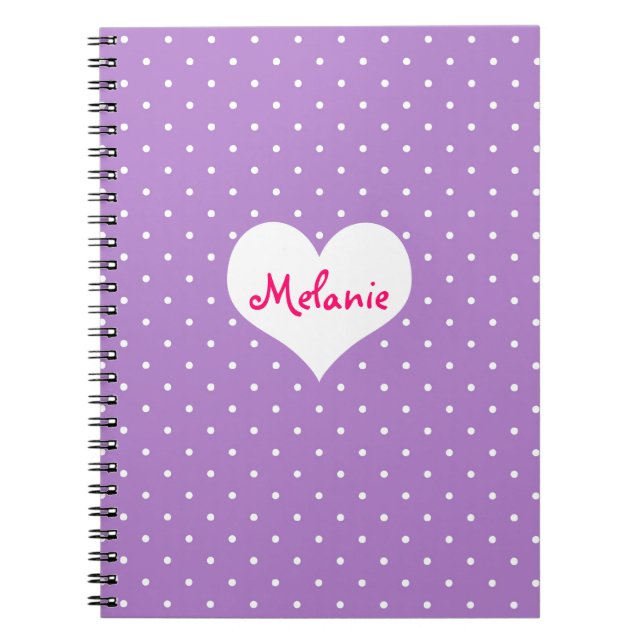 Preppy purple polka dot heart personalised journal (Front)