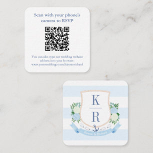 Preppy QR Code Coastal Monogram Wedding RSVP Enclosure Card