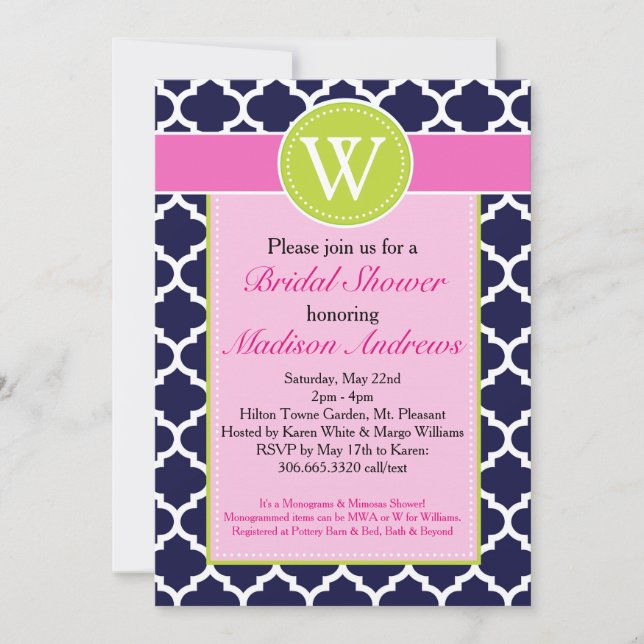 Preppy Quatrefoil Monogram Shower Invitation (Front)