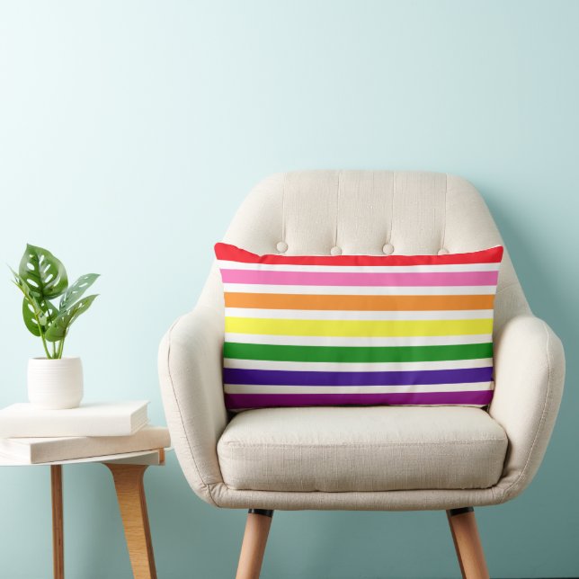 Preppy Rainbow and White Stripe Pattern Lumbar Cushion (Chair)