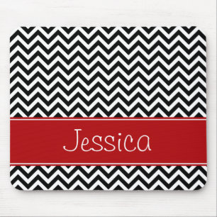 Preppy Red and Black Chevron Zigzag Personalised Mouse Pad