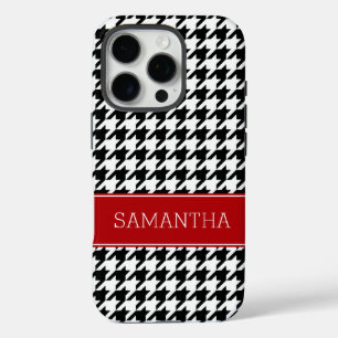 Preppy Red and Black Houndstooth Personalised iPhone 16 Pro Case