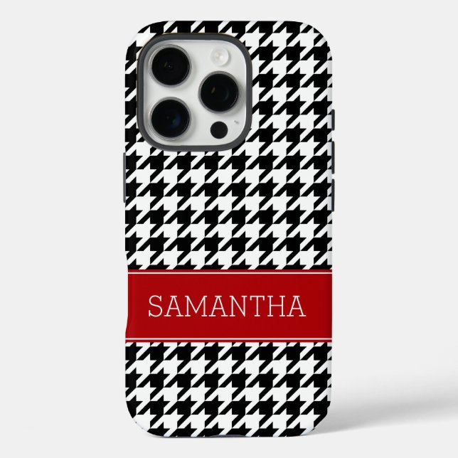 Preppy Red and Black Houndstooth Personalised Case-Mate iPhone Case (Back)