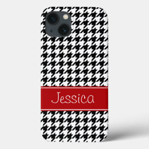 Preppy Red and Black Houndstooth Personalised iPhone 13 Case