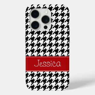 Preppy Red and Black Houndstooth Personalised iPhone 15 Pro Case