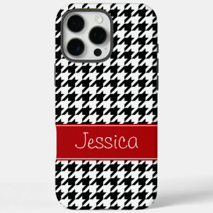 Preppy Red and Black Houndstooth Personalised iPhone 16 Pro Max Case