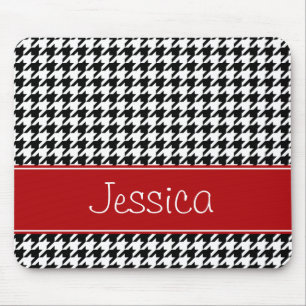 Preppy Red and Black Houndstooth Personalised Mouse Pad