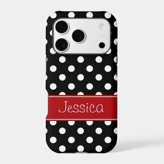 Preppy Red and Black Polka Dots Personalized (Back)