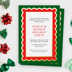 Preppy Red and Green Simple Scalloped Christmas