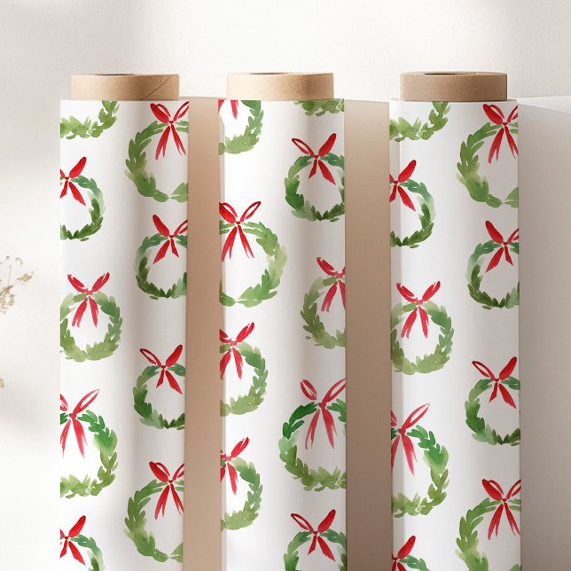Preppy Red Bow Wreath Christmas Wrapping Paper (Creator Uploaded)