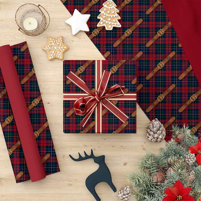 Preppy Red Christmas Plaid With Buckles Wrapping Paper (Creator Uploaded)