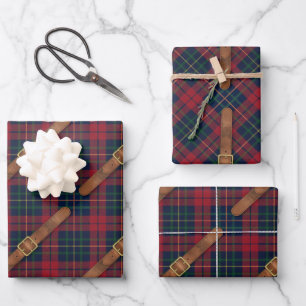 Preppy Red Christmas Plaid With Buckles Wrapping Paper Sheet
