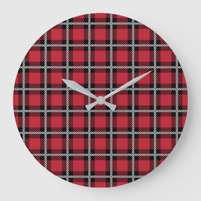 Preppy Red Grid Check Design Large Clock (Front)