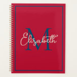 Preppy Red Navy Blue and Cream Monogram Planner<br><div class="desc">This simple and modern calendar planner features a preppy monogram in shades of navy blue and cream on red that you can personalise with your choice of name and initial.</div>