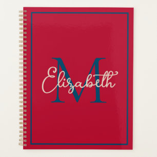 Preppy Red Navy Blue and Cream Monogram Planner
