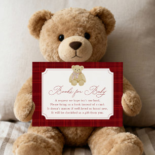 Preppy Red Plaid Teddy Bear Book Request Enclosure Card