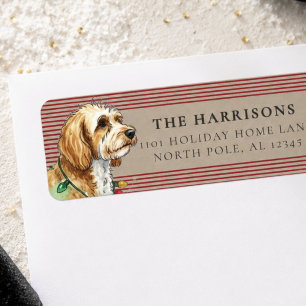 Preppy Red Stripe Goldendoodle Christmas Lights Return Address Label