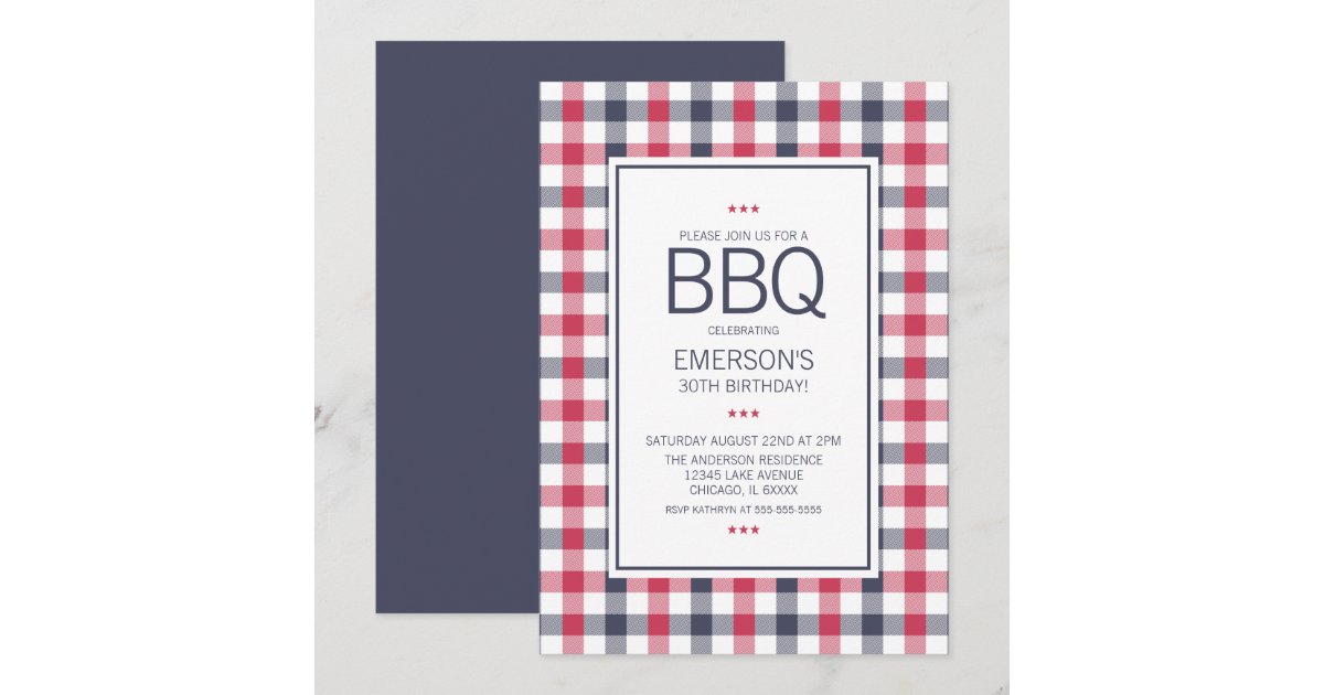 Preppy Red,White and Blue BBQ Birthday Invitation | Zazzle