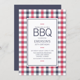 Preppy Red,White and Blue BBQ Birthday Invitation