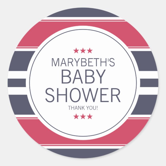 Preppy Red, White & Blue Baby Shower Sticker (Front)