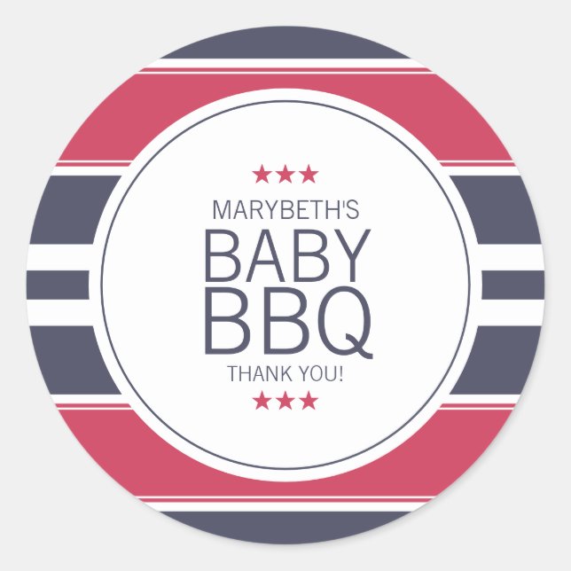 Preppy Red, White & Blue BBQ Baby Shower Sticker (Front)