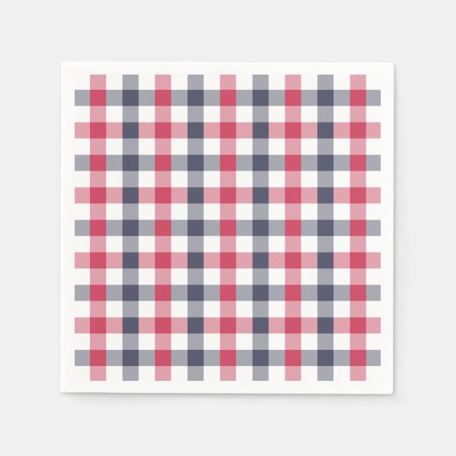 Preppy Red, White & Blue Plaid Paper Napkins (Front)